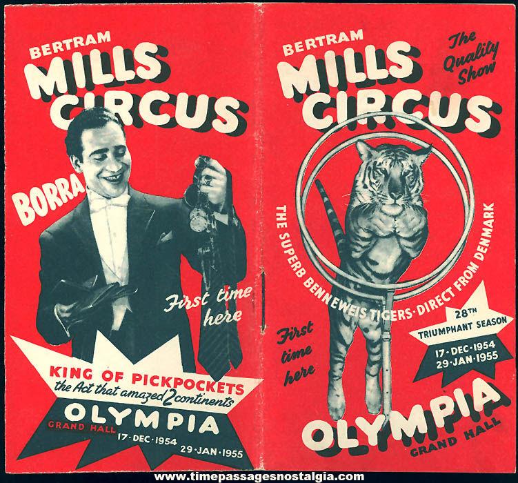 (5) 1954 – 1956 Bertram Mills Circus Olympia Season Advertising Souvenir Items
