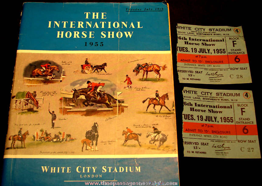 (3) 1955 White City Stadium London International Horse Show Advertising Souvenir Items