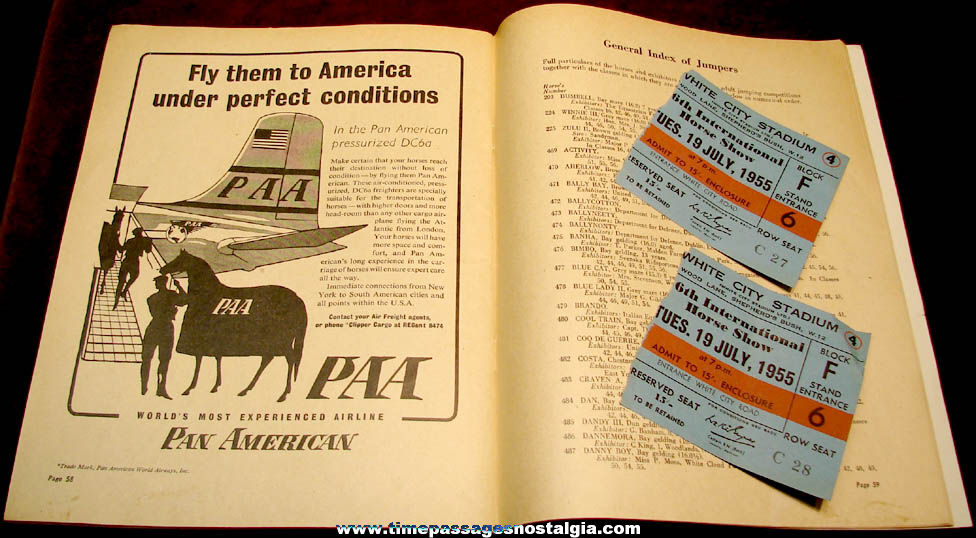(3) 1955 White City Stadium London International Horse Show Advertising Souvenir Items