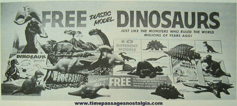(4) Different 1957 Nabisco Cereal Prize Dinosaur Play Set Figures