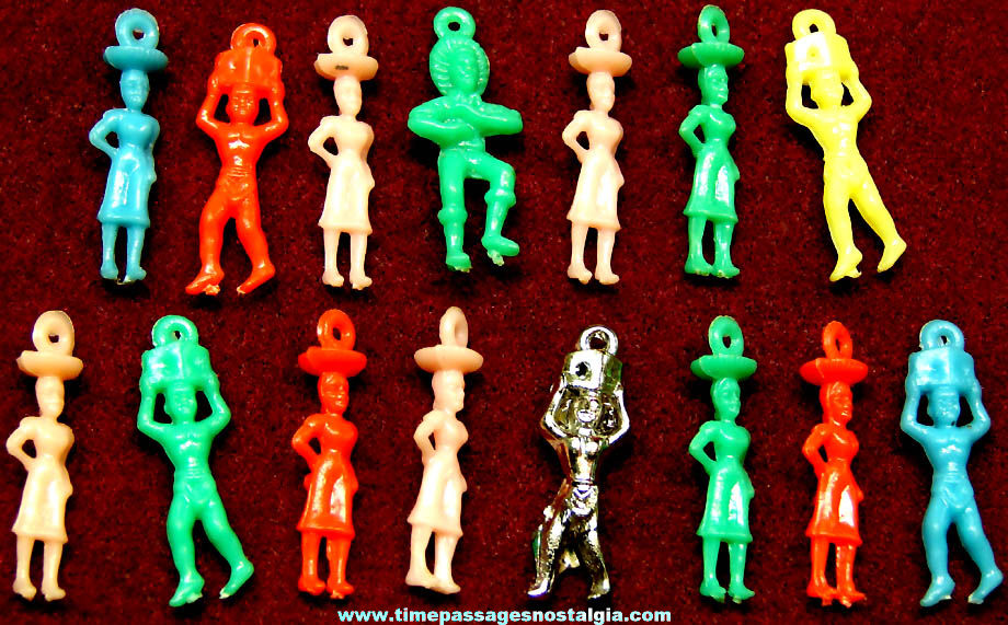 (15) Colorful Old Calypso Dancer & Musician Gum Ball Machine Prize Charms