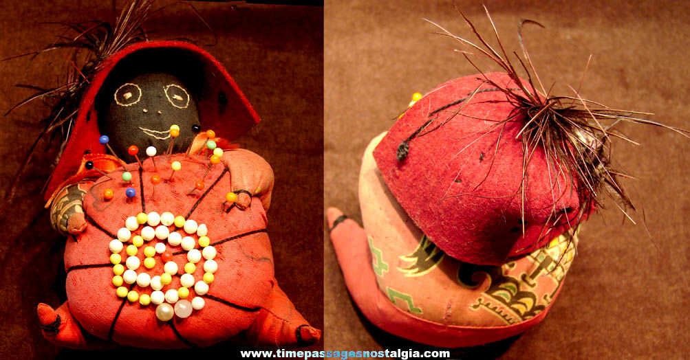 Old Black African Woman Cloth Character Doll Sewing Pin Cushion with Pins