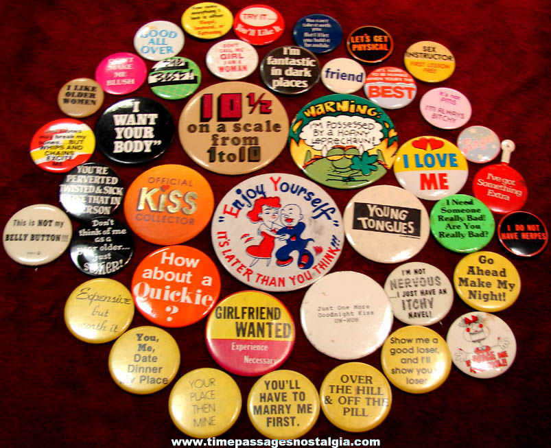 (41) Different Love Sex Suggestive or Politcally Incorrect Pin Back Buttons