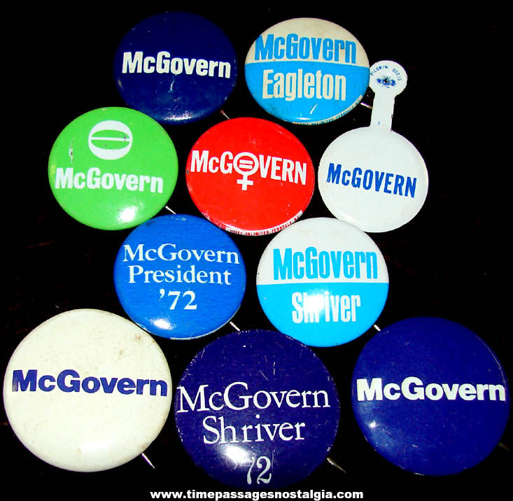 (10) Different Old Senator George McGovern Political Campaign Pin Back Buttons