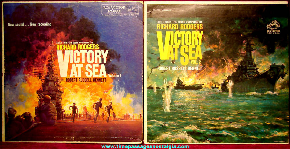 (2) Different Old United States Navy Sailor Victory At Sea Record Albums