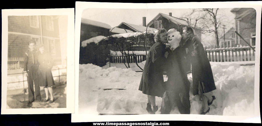 (2) Old United States Navy Sailor Snowman & Sweet Heart Photographs