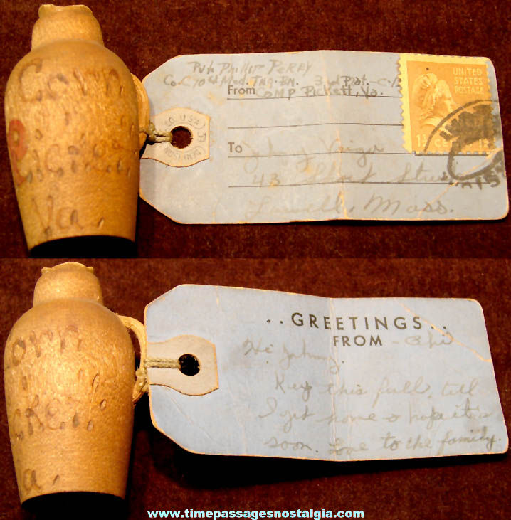 Old United States Army Camp Pickett Miniature Souvenir Sealed Wooden Jug with Mailing Card