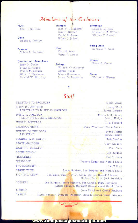 Old World Premiere Blonde Beautiful and Blue Musical Comedy U.S. Air Force Base Program Flyer
