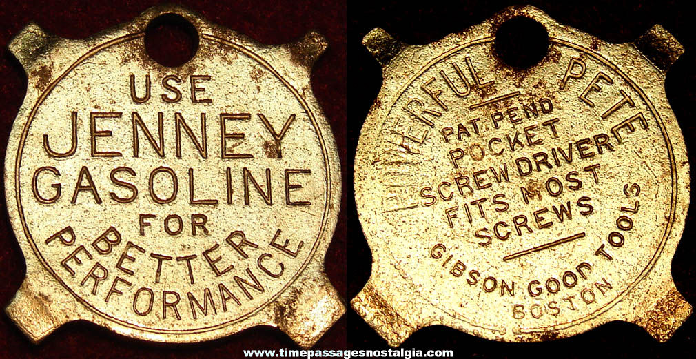 Old Metal Jenney Gasoline Advertising Premium Key Chain Fob Screw Driver Tool