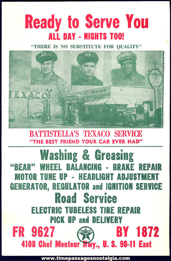 Old New Orleans Louisiana Battistellas Texaco Service Gas Station Advertising Flier