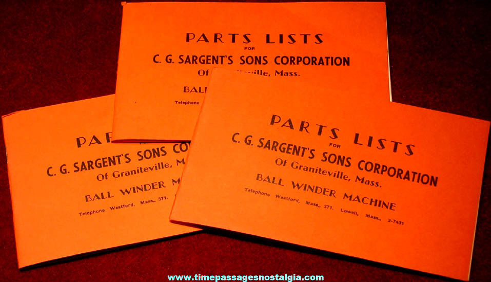 (3) Old Unused C. G. Sargent’s Sons Corporation Ball Winder Machine Advertising Parts Booklets