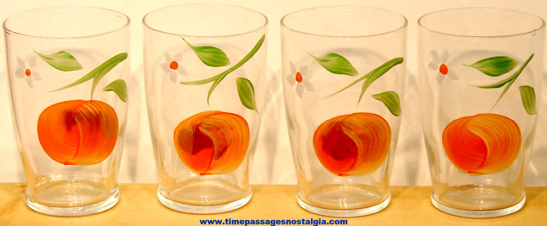 (4) Matching Old Hand Painted Breakfast Orange Juice Glasses