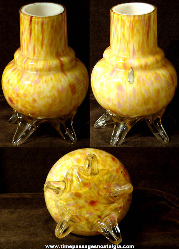 Colorful Old Hand Blown Art Glass Flower Vase