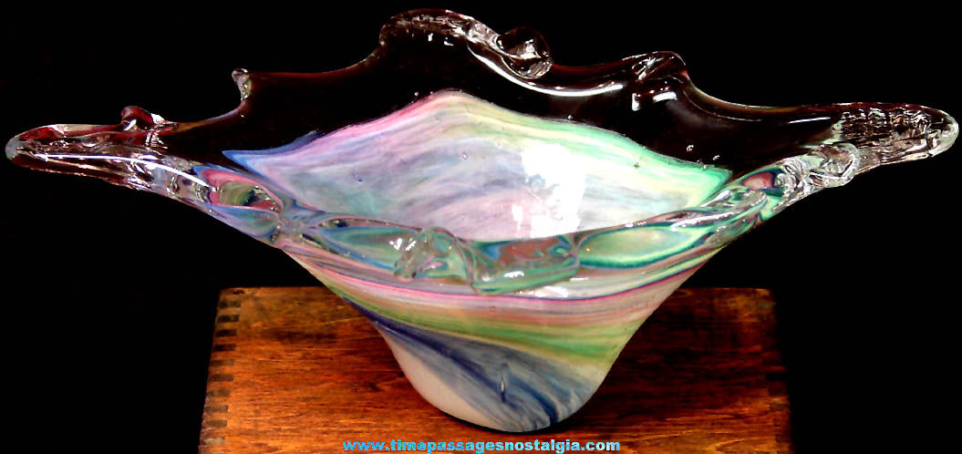 Colorful Old Hand Made Swirled Art Glass Vase