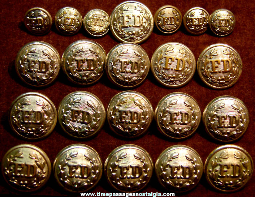 (22) Old Fireman or Fire Department Brass Metal Uniform Buttons