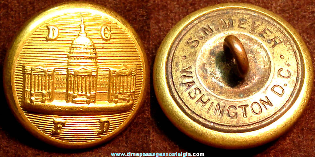 Old Washington D.C. Fireman or Fire Department Brass Metal Uniform Button