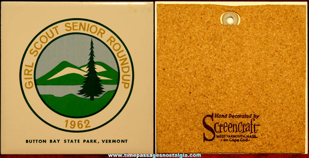 Unused 1962 Girl Scout Vermont Advertising Souvenir Hot Plate Trivet Wall Hanging Tile Plaque