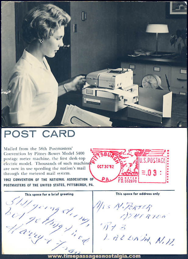 1962 58th National Association of Postmasters Convention Postage Meter Machine Advertising Post Card