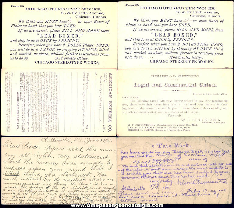 (6) Different Unusual 1880s Minnesota Advertising Postal Cards
