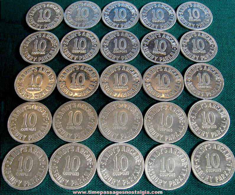 (25) Old Asbury Park New Jersey Boardwalk Sandys Arcade Game Ten Point Token Coins
