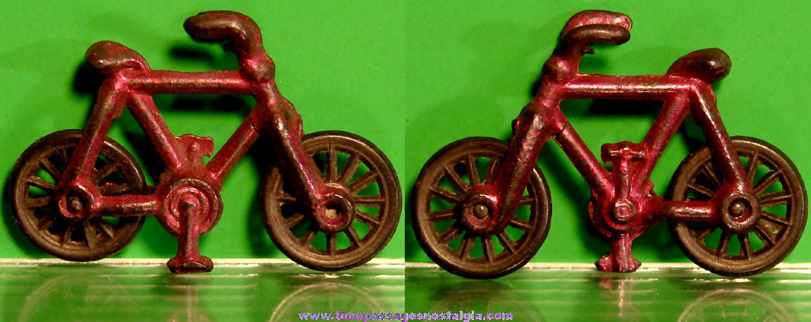 Rare Old Cracker Jack Pop Corn Confection Pot Metal or Lead Toy Prize Bicycle with Moving Wheels