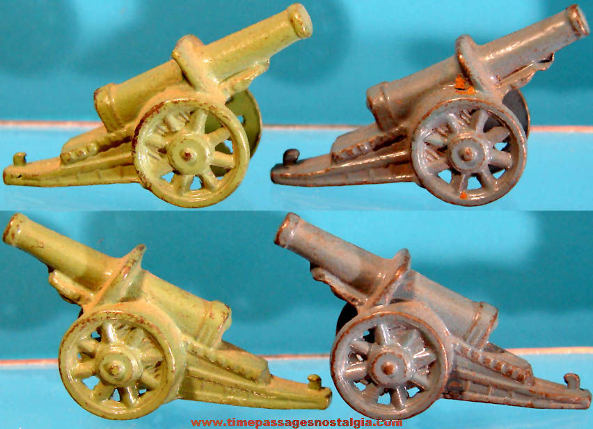 (2) Matching Cracker Jack Pop Corn Confection Pot Metal or Lead Miniature Toy Prize Cannons