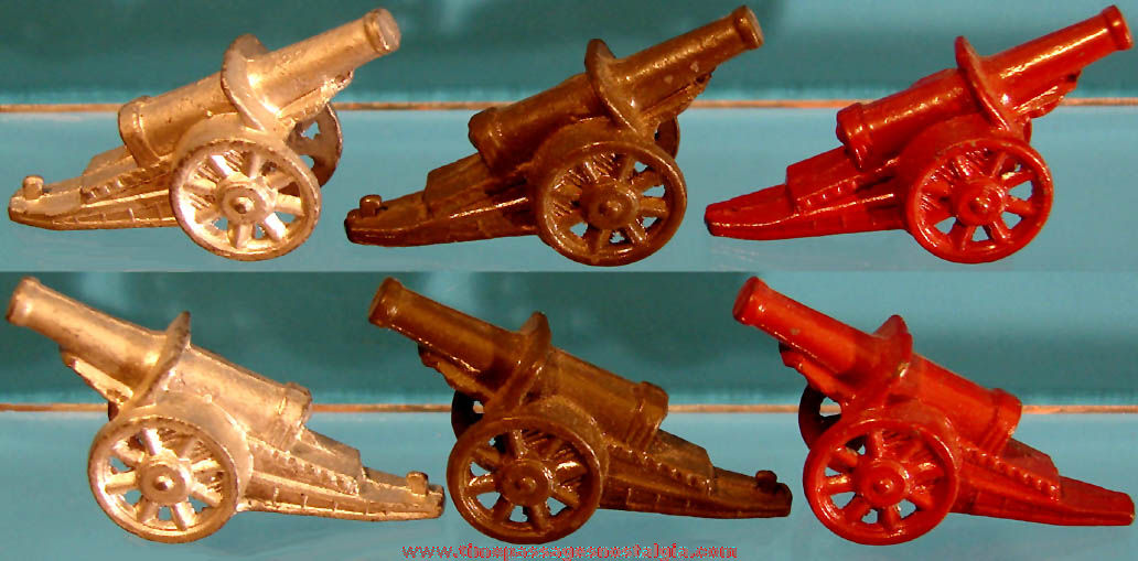 (3) Matching Cracker Jack Pop Corn Confection Pot Metal or Lead Miniature Toy Prize Cannons