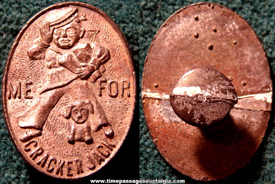 Old Cracker Jack Pop Corn Confection Advertising Pot Metal or Lead Toy Prize Sailor Jack Lapel Stud Button