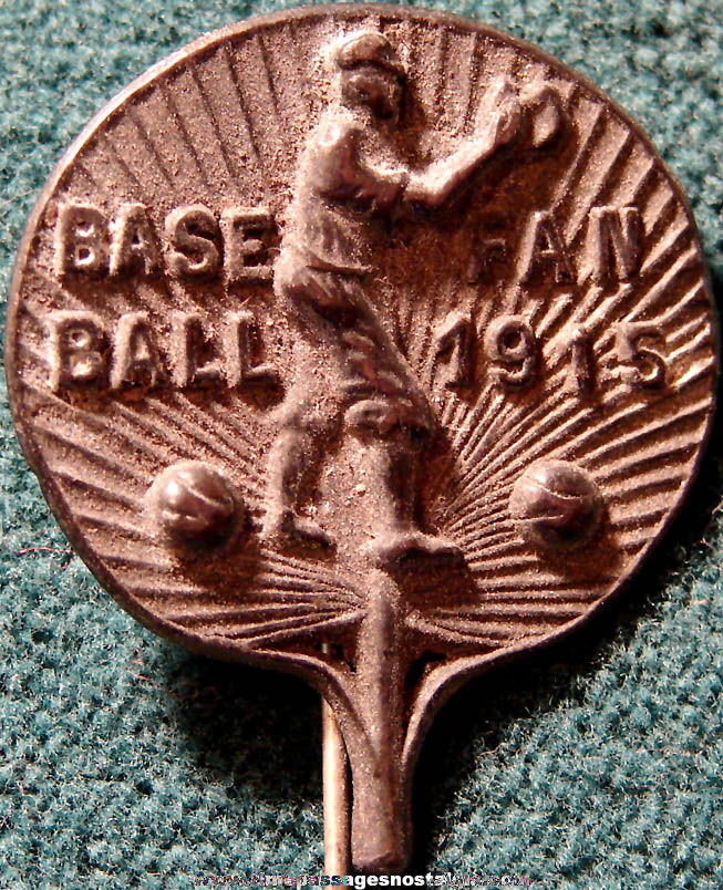 Rare 1915 Cracker Jack Pop Corn Confection Advertising Pot Metal or Lead Toy Prize Baseball Fan Jewelry Pin