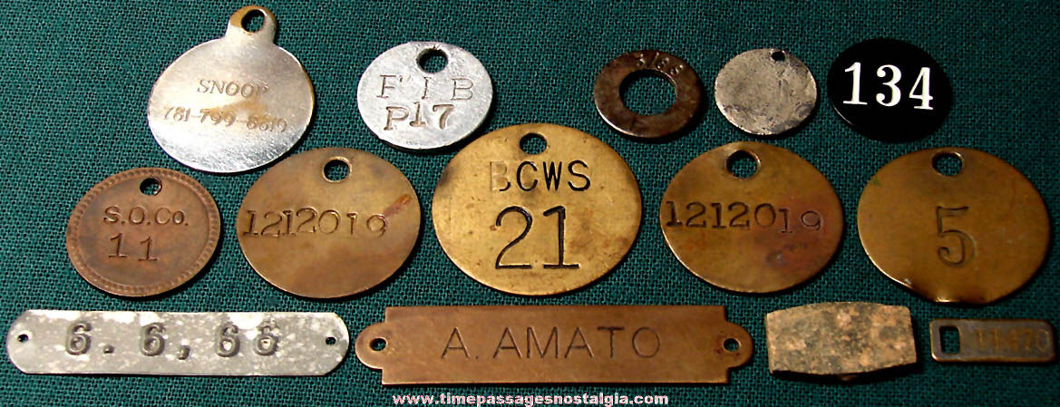 (14) Various Old Numbered or Lettered Stamped Metal Token Tags