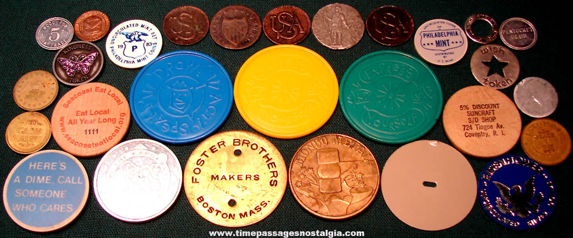 (28) Different or Various Old Metal Wooden and Plastic Token Coins