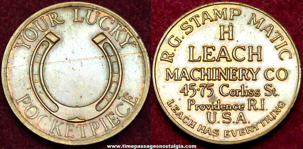 Old R. G. Stamp Matic H Leach Machinery Company Advertising Lucky Token Coin