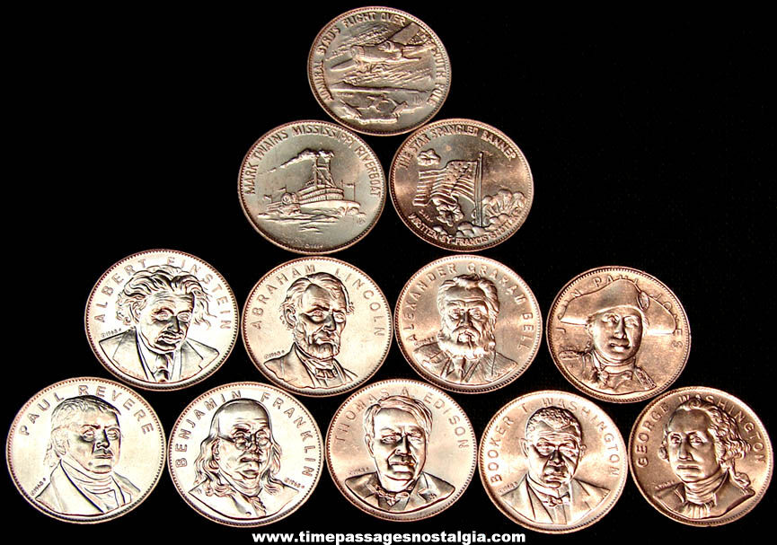 (12) Different ©1968 Shell Gasoline & Oil Advertising Premium Famous Facts & Faces Game Token Coins