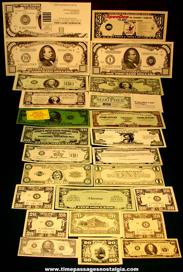 (24) Old United States or American Advertising Coupon Novelty Money Currency or Bill Notes