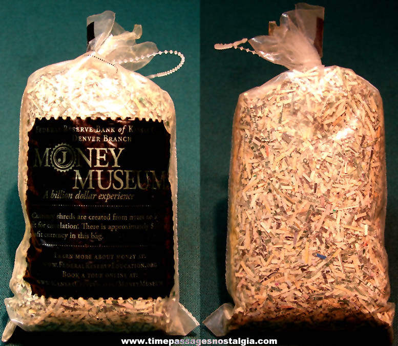 Old Money Museum Novelty Bag of Shredded or Mutilated United States Currency