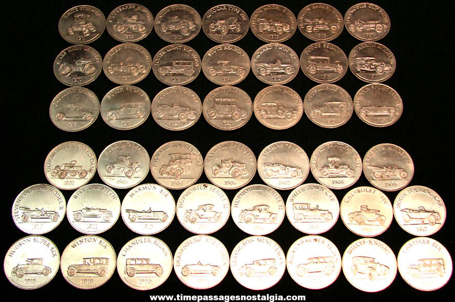 (43) Different ©1969 Sunoco Gasoline Advertising Premium Antique Car Token Coin Series 1 & 2 Token Coins