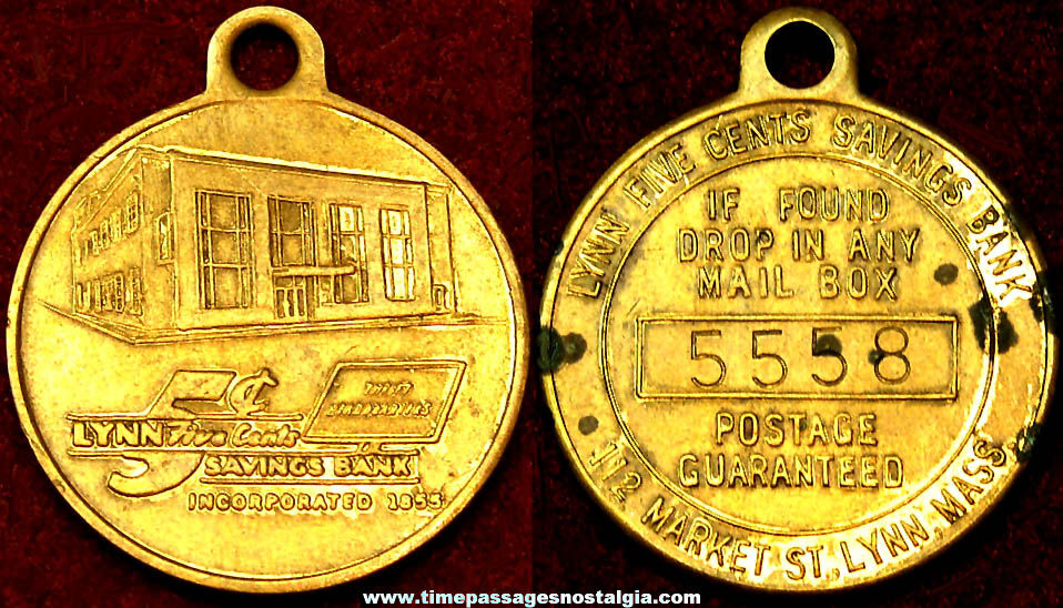 Old Lynn Massachusetts Savings Bank Advertising Number Registered Key Chain Fob