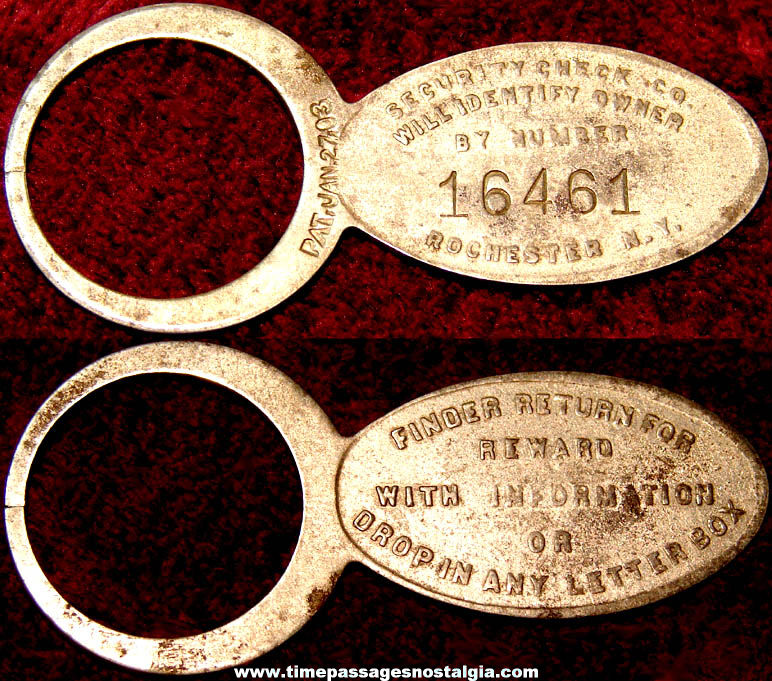 Old Metal Security Check Company Number Registered Key Ring