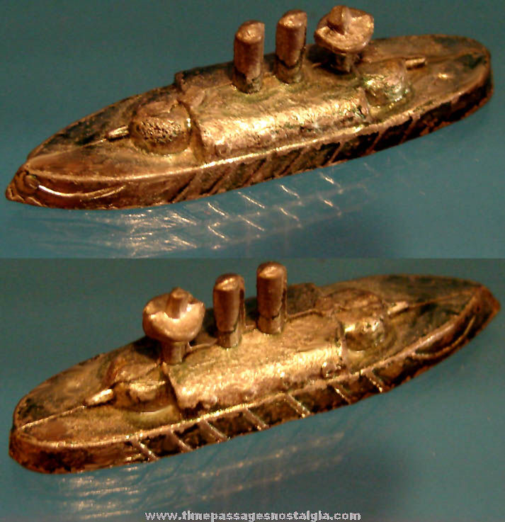Rare Old Cracker Jack Pop Corn Confection Pot Metal or Lead Miniature Nautical Toy Prize U.S. Navy Battleship