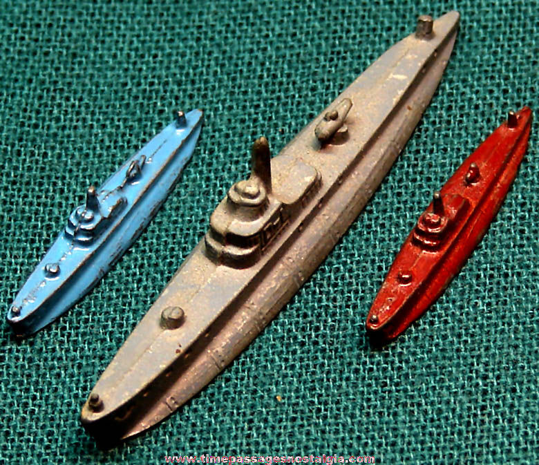 (3) Old Cracker Jack Pop Corn Confection Pot Metal or Lead Miniature Nautical Toy Prize U.S. Navy Submarines