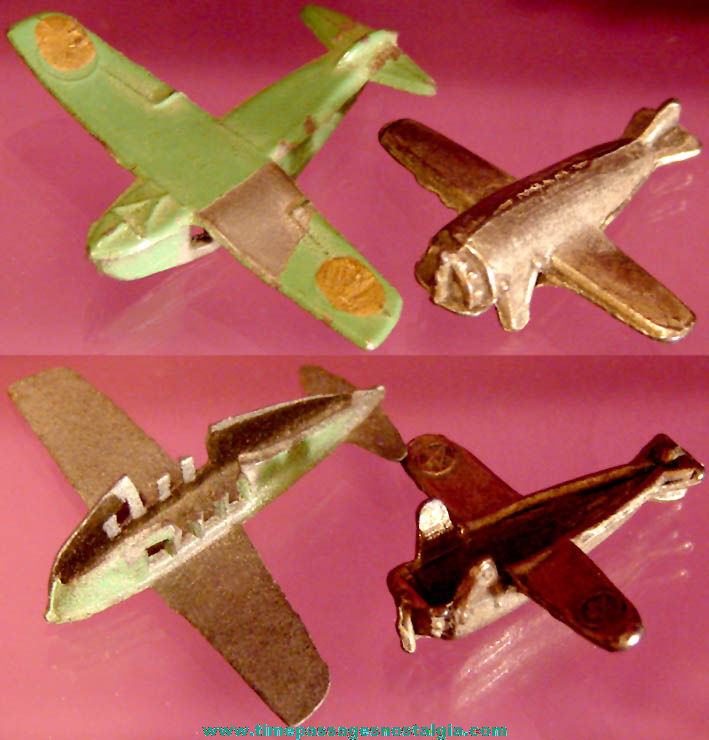 (2) Old Cracker Jack Pop Corn Confection Miniature Pot Metal or Lead Toy Prize Military Airplanes