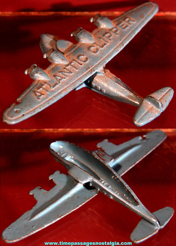 1942 Cracker Jack Pop Corn Confection Miniature Pot Metal or Lead Toy Prize Atlantic Clipper Airplane