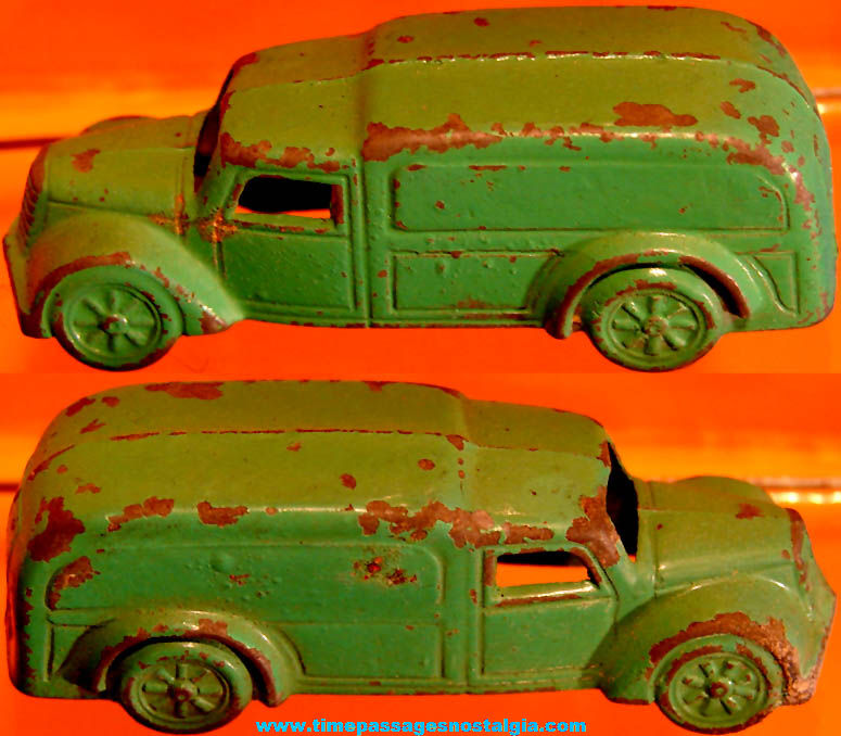 Old Cracker Jack Pop Corn Confection Miniature Pot Metal or Lead Toy Panel Van Delivery Truck