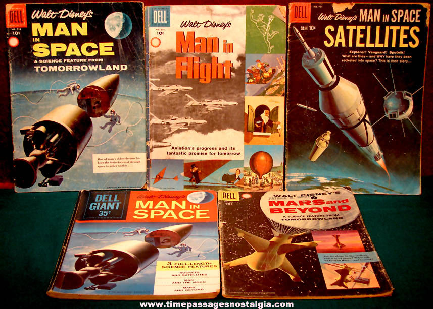 (5) Different 1950s Walt Disney Space Related Dell Comic Books