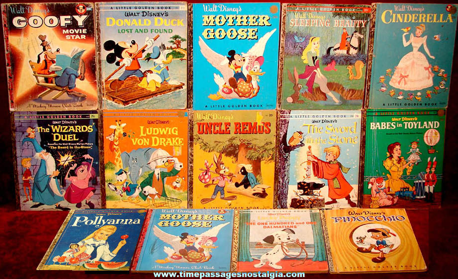 (14) Old Walt Disney Cartoon Character Hard Back Little Golden Books