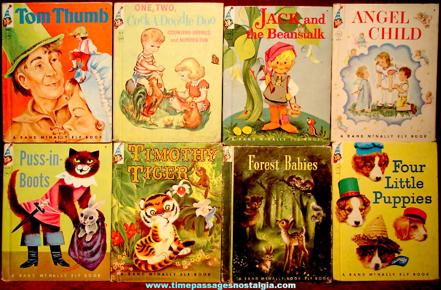 (8) Different Old Rand McNally Hard Back Cartoon Character Elf Books