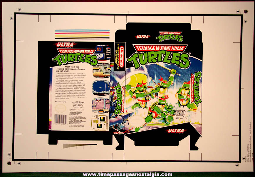 1989 Nintendo Ultra Games Teenage Mutant Ninja Turtles Video Game Box Artwork