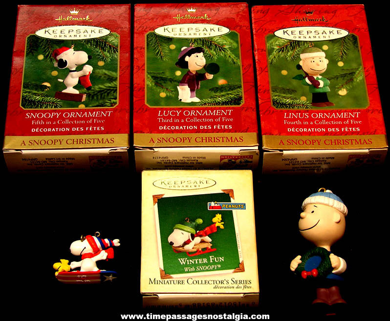 (6) Different Small Charles Schulz Peanuts Cartoon Character Hallmark Cards Keepsake Christmas Tree Ornaments