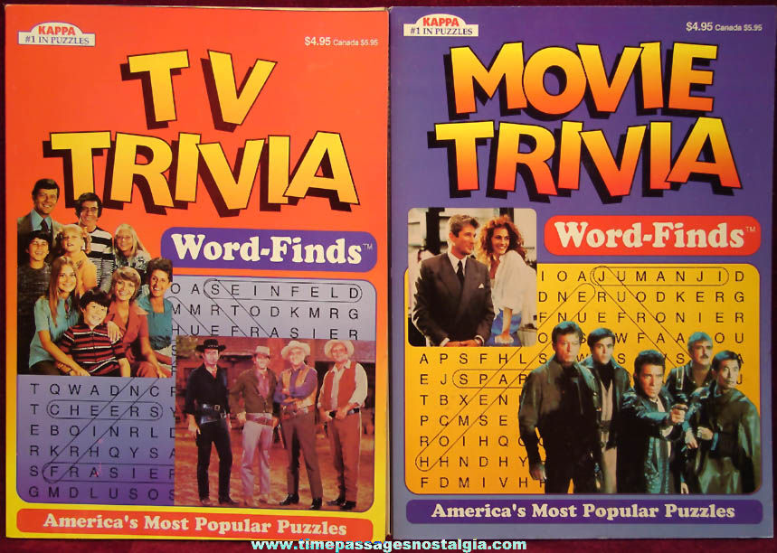(2) Different Old Unused Television and Movie Trivia Word Search Puzzle Books