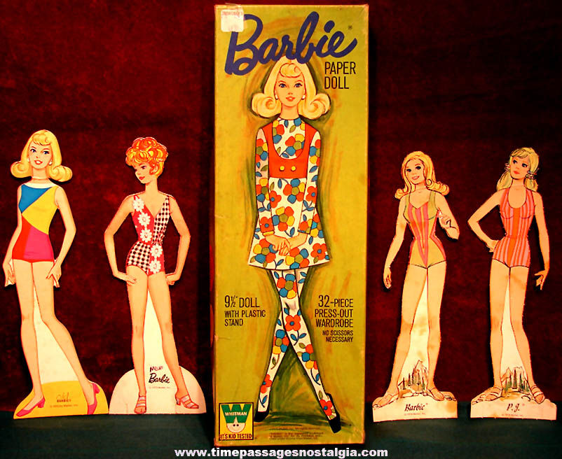 Colorful Boxed 1971  1974 Mattel Barbie Whitman Paper Doll Figures with (40) Paper Clothing Items